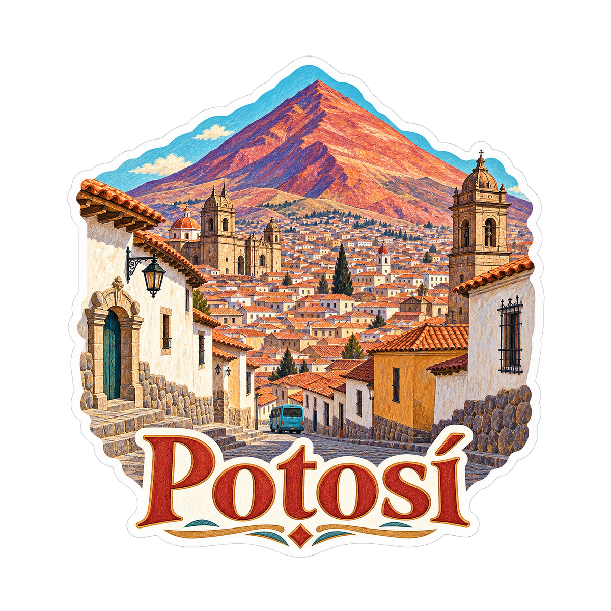 Potosi Rooftops below Red Mountain Art Vinyl Decal Stickers