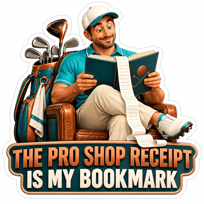 Seated Golfer Reading With Long Receipt Art Vinyl Decal Stickers