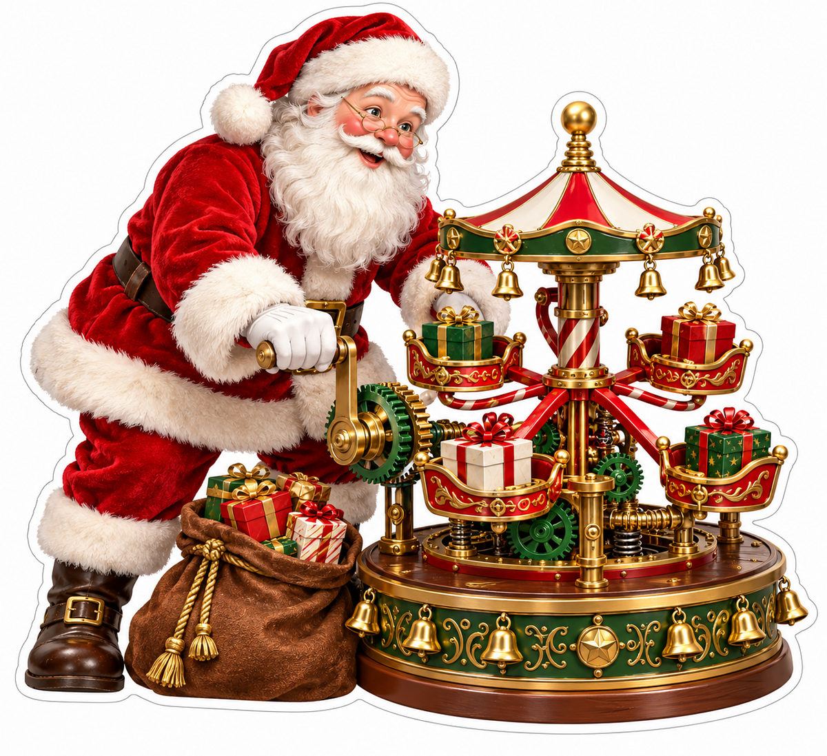 Santa Golden Tiered Gift Carousel Vinyl Decal Stickers