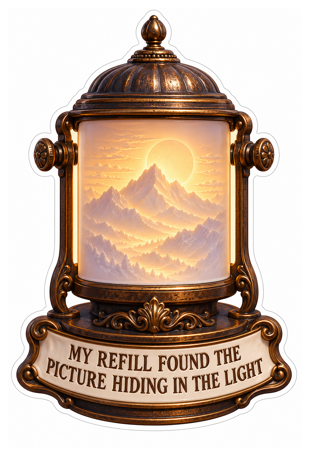 Bronze Picture Lamp With Mountain Sunset Art Vinyl Decal Stickers