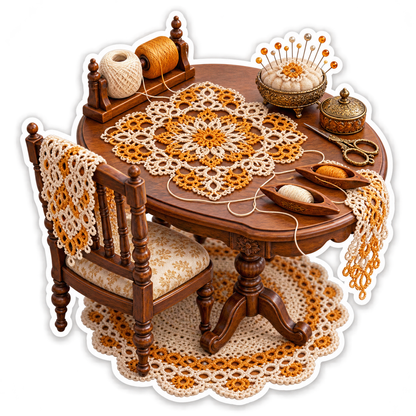 Amber Lace Craft Table With Thread Shuttles Art Vinyl Decal Stickers