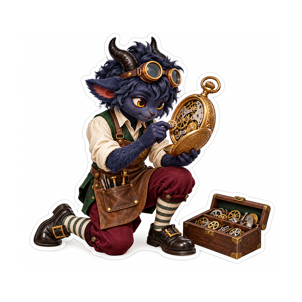 Horned Clockmaker with Pocket Watch Vinyl Decal Stickers