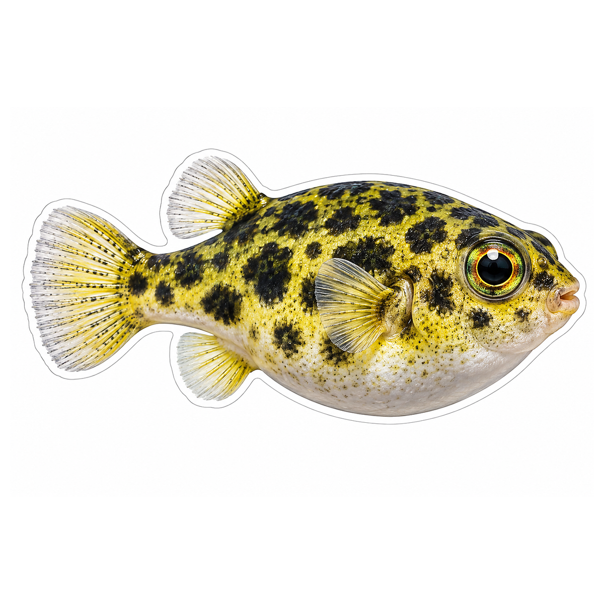 Round Yellow Black Spotted Pufferfish Art Vinyl Decal Stickers