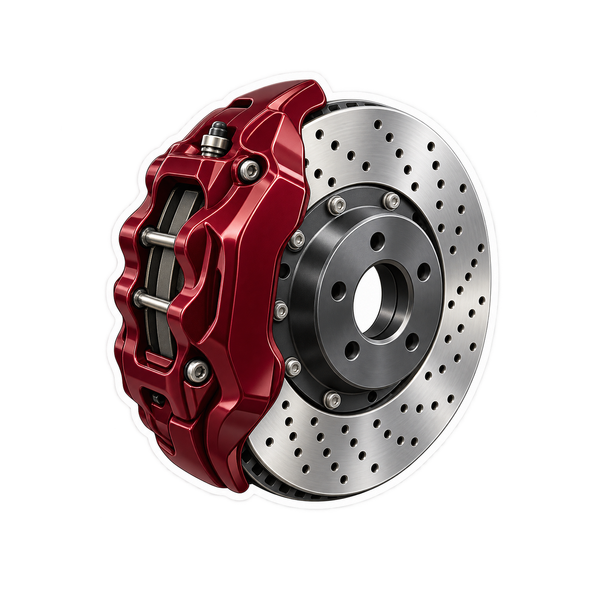 Burgundy Caliper and Silver Brake Disc Vinyl Decal Stickers