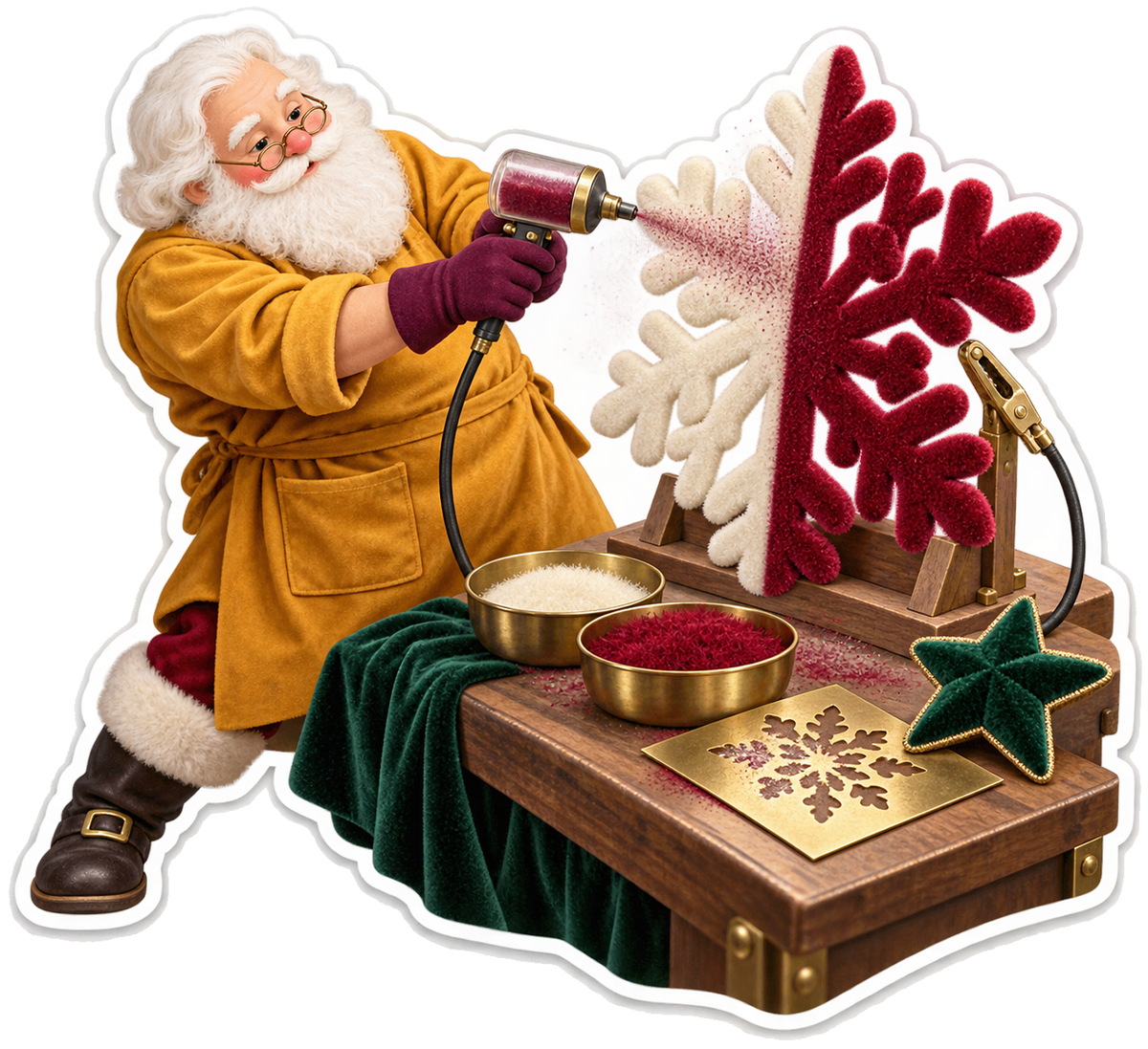 Santa Decorating Red and White Snowflake Art Vinyl Decal Stickers
