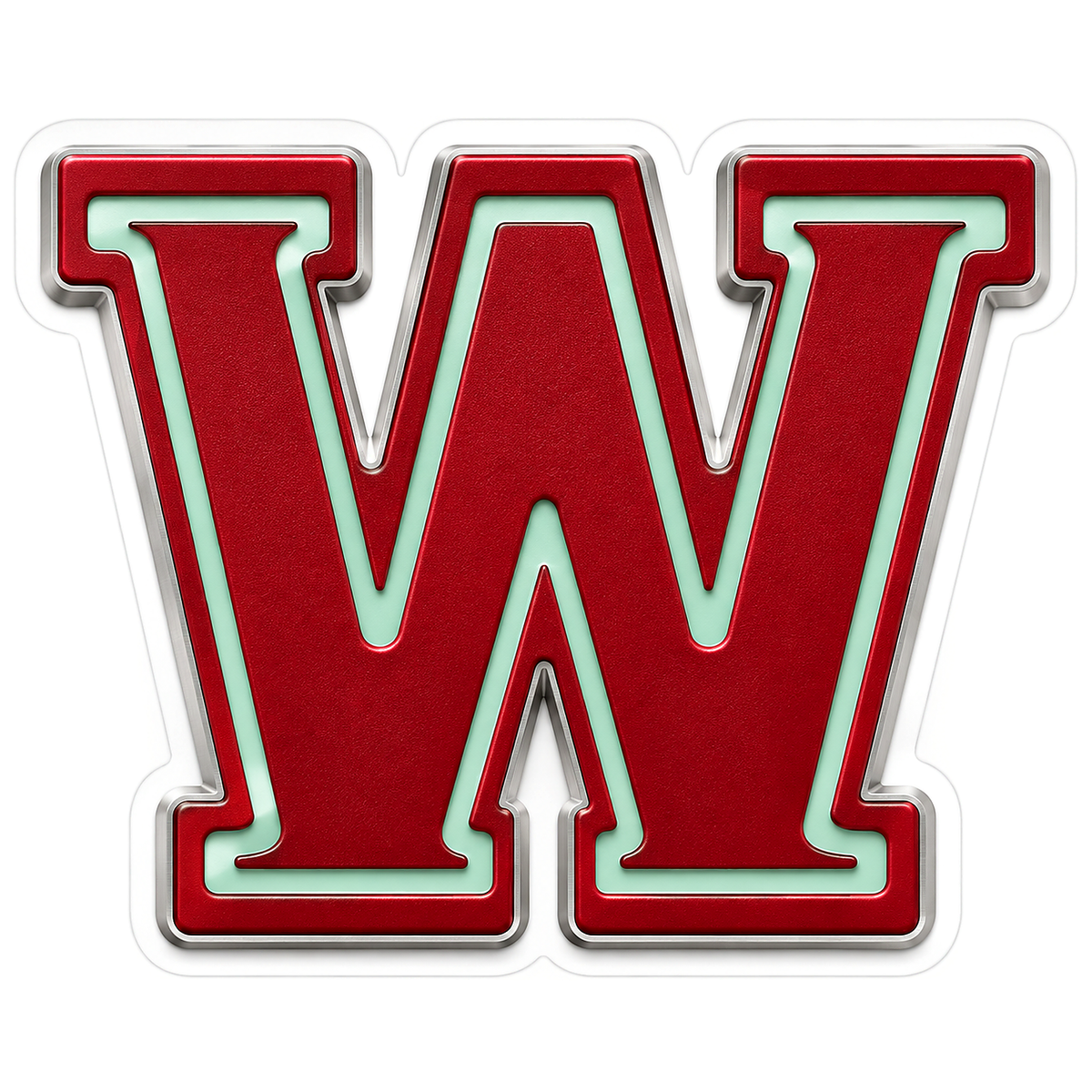 Cranberry Red Mint Trim Letter W Vinyl Decal Stickers