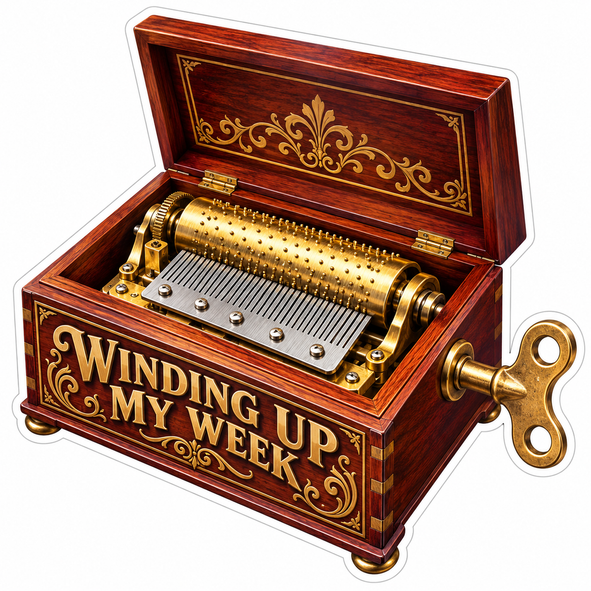 Wood Music Box Winding Up My Week Art Vinyl Decal Stickers