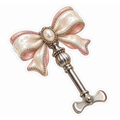 Pearl Pink Bow Silver Sewing Key Art Vinyl Decal Stickers