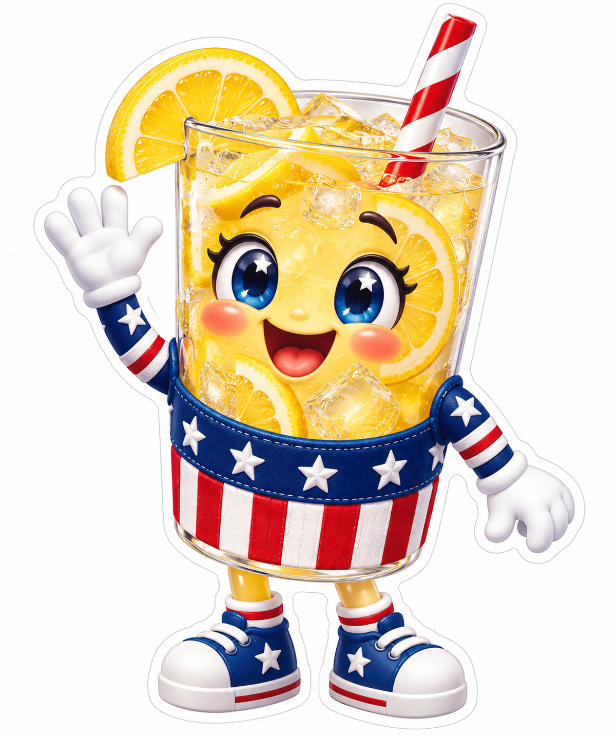 Smiling Lemonade Glass with Flag Band Art Vinyl Decal Stickers