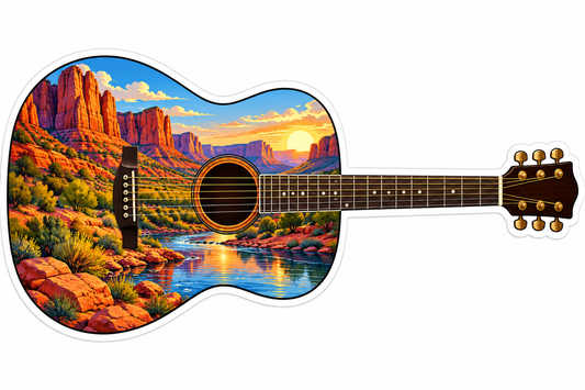 Acoustic Guitar with Red Canyon Scene Art Vinyl Decal Stickers