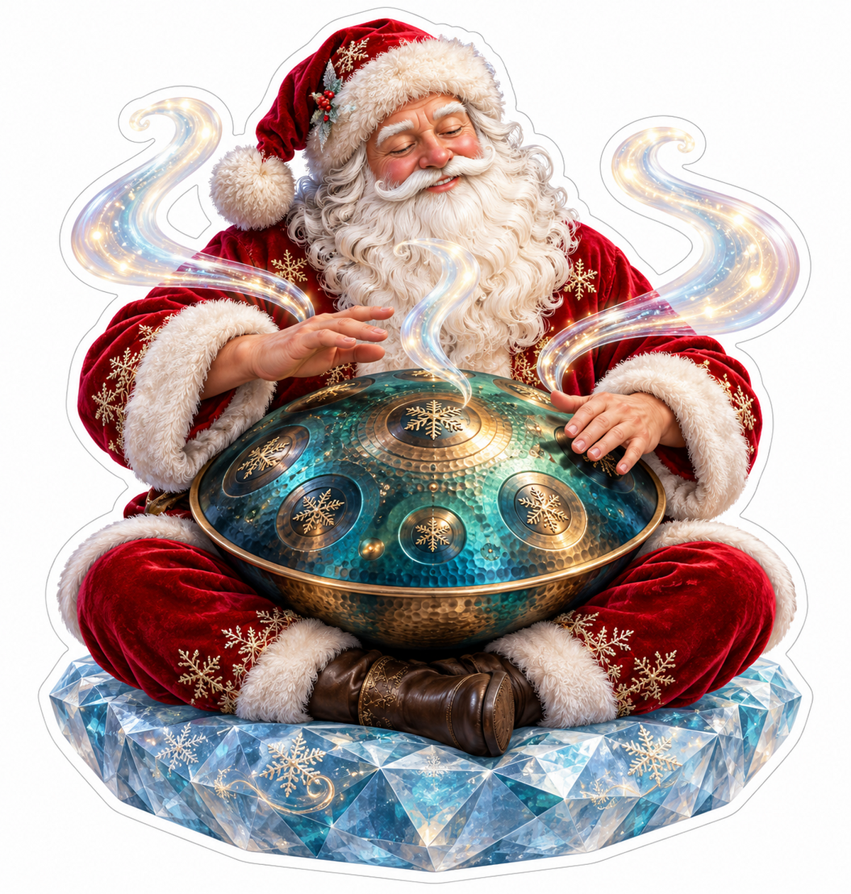 Santa Playing Teal Drum Crystal Seat Vinyl Decal Stickers