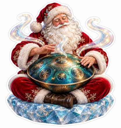 Santa Playing Teal Drum Crystal Seat Vinyl Decal Stickers