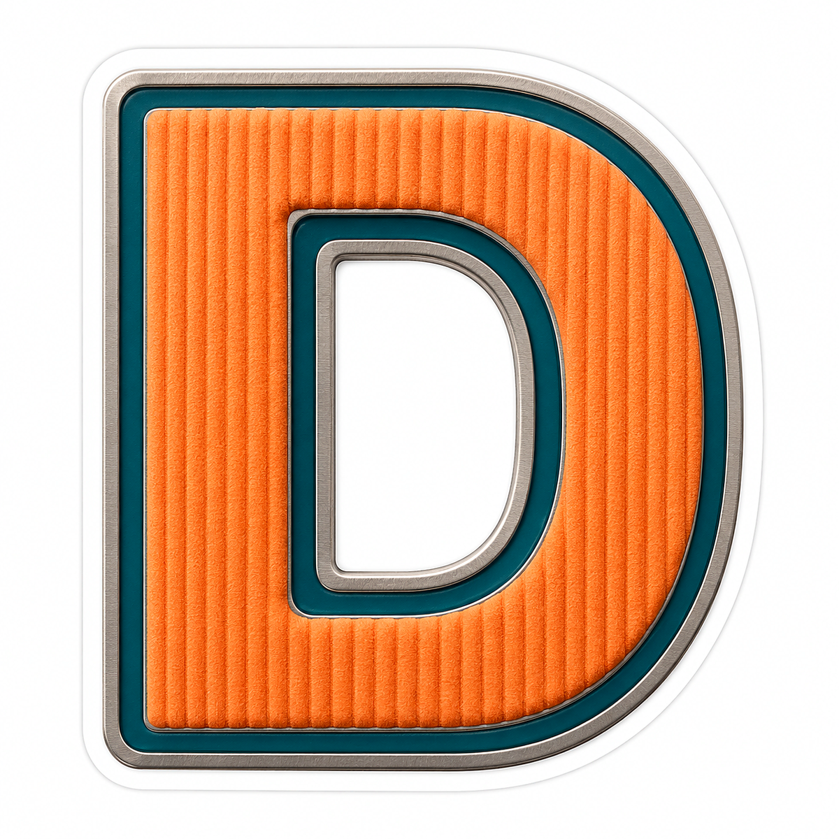 Orange Ribbed Letter D with Teal Trim Art Vinyl Decal Stickers