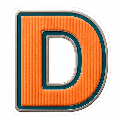 Orange Ribbed Letter D with Teal Trim Art Vinyl Decal Stickers