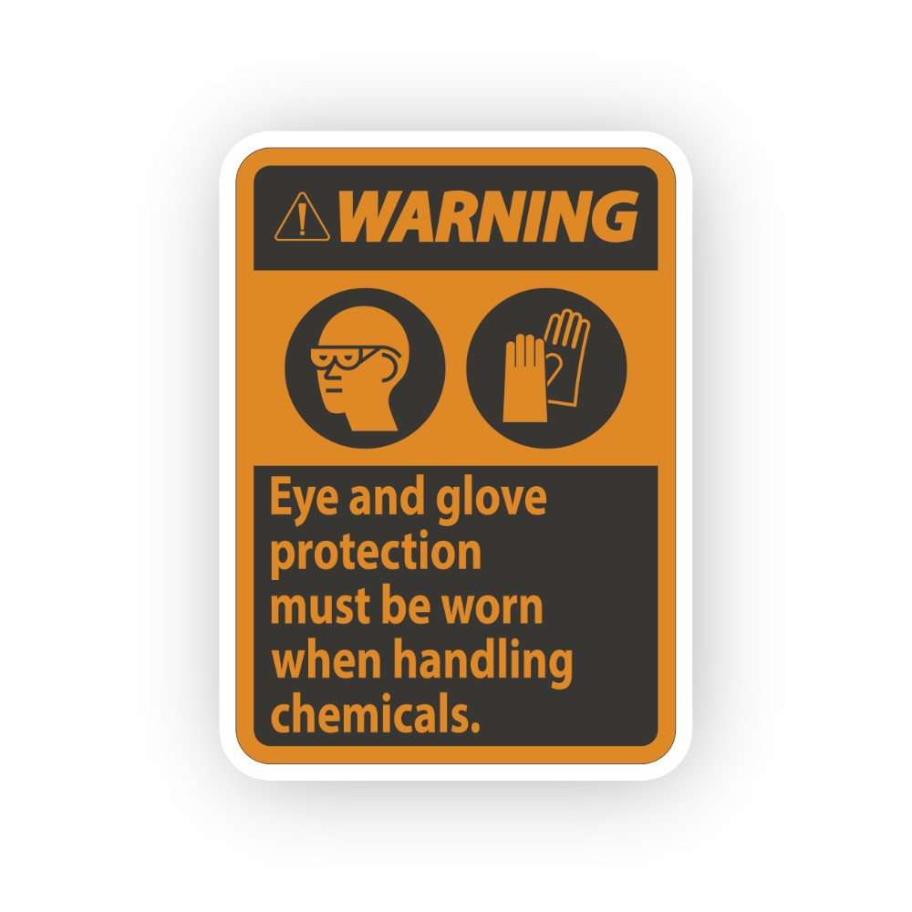 Orange Warning Goggles Gloves Text Portrait Vinyl Decal Stickers