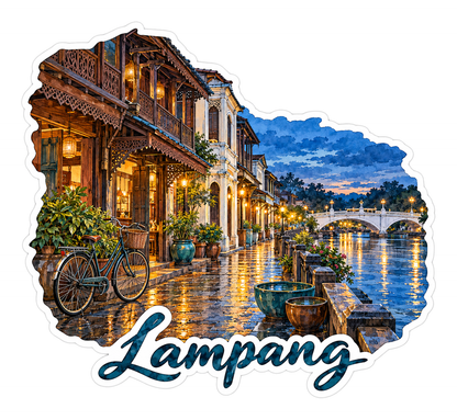 Lampang Lantern Lit Wooden Riverfront Houses Vinyl Decal Stickers