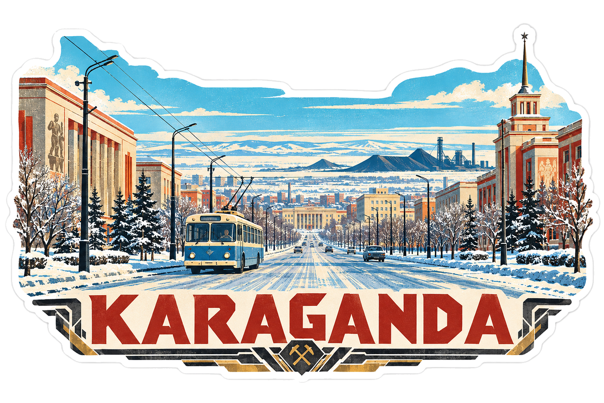 Karaganda Snowy Boulevard and Tram Art Vinyl Decal Stickers