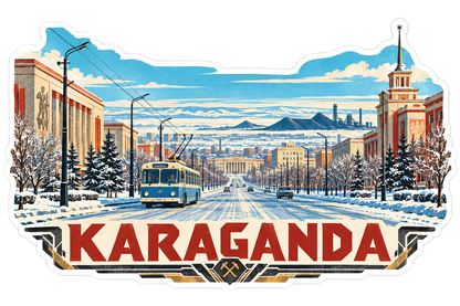 Karaganda Snowy Boulevard and Tram Art Vinyl Decal Stickers