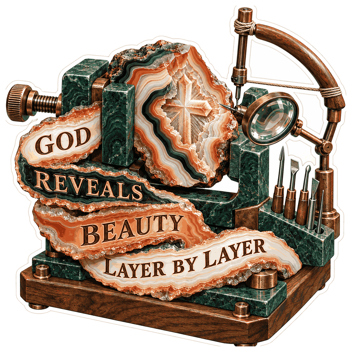 Faith Carved Stone in Ornate Clamp Art Vinyl Decal Stickers