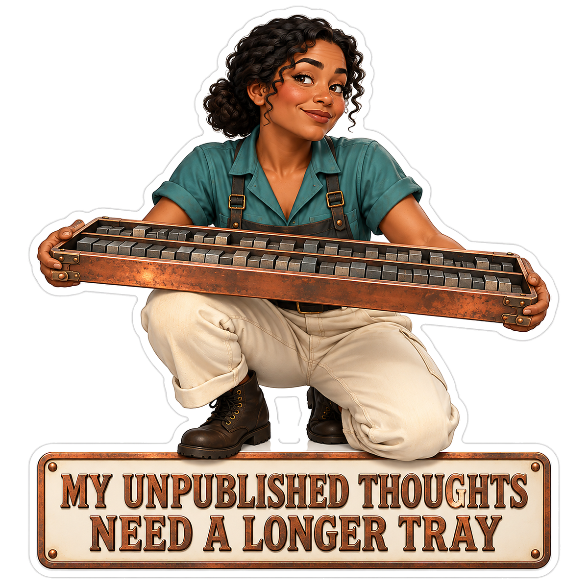Woman Holding a Long Tray of Printing Type Vinyl Decal Stickers