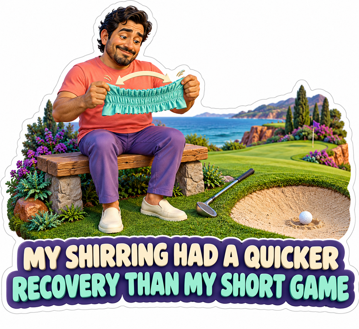 Man Shirring Fabric Golf Humor Vinyl Decal Stickers