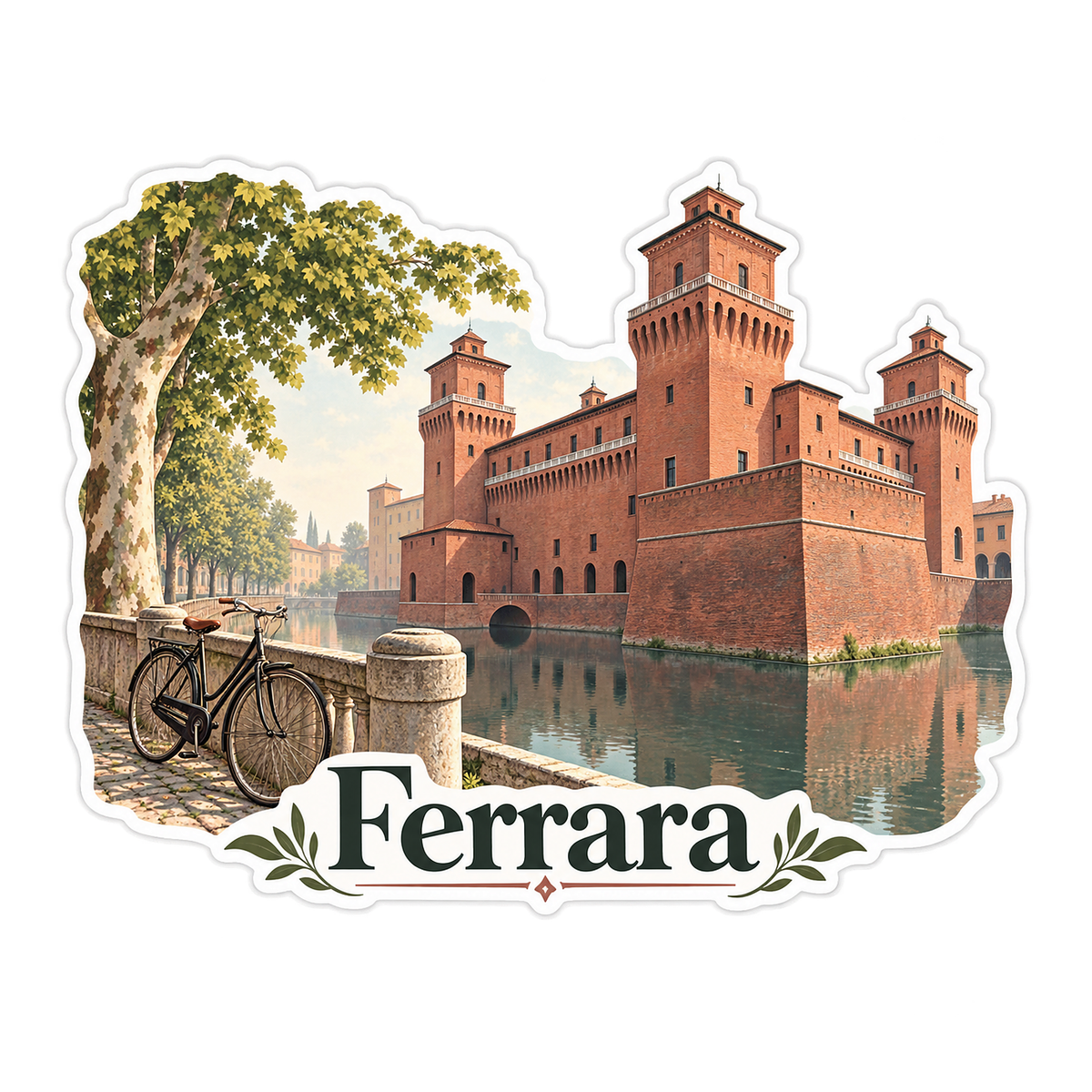 Ferrara Brick Castle and Moat Art Vinyl Decal Stickers