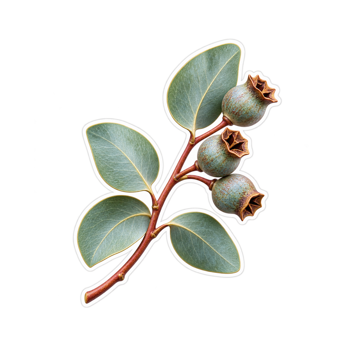 Sage Eucalyptus Leaves and Seed Pods Art Vinyl Decal Stickers