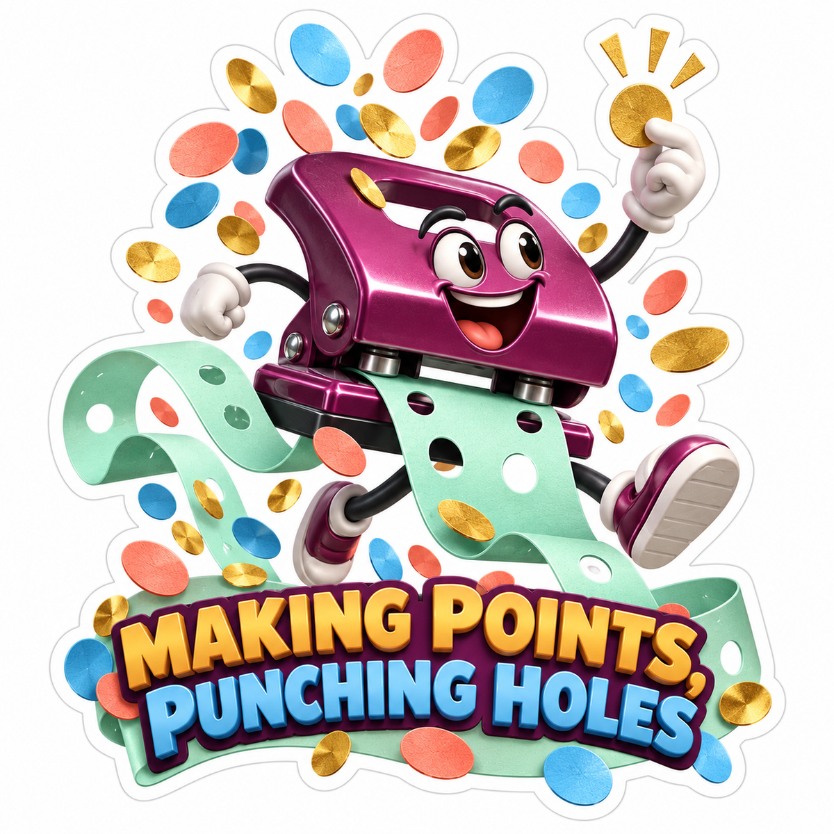 Purple Hole Punch Celebrating with Confetti Art Vinyl Decal Stickers