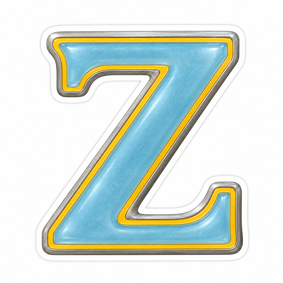 Powder Blue Gold Trim Letter Z Vinyl Decal Stickers