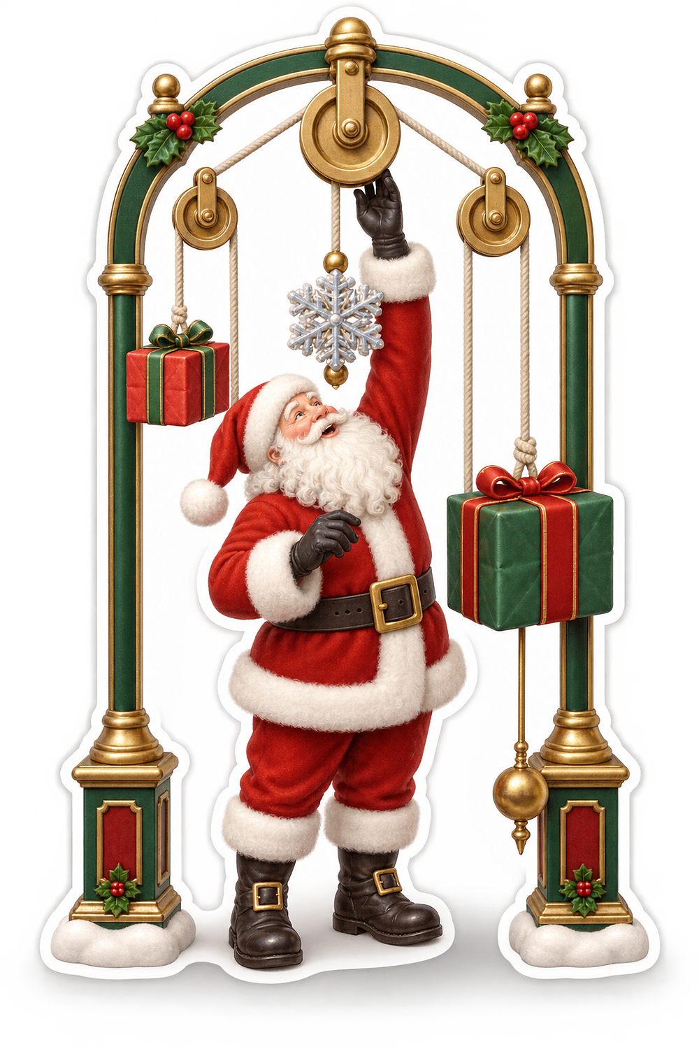 Santa Operating a Pulley Gift Lift Vinyl Decal Stickers