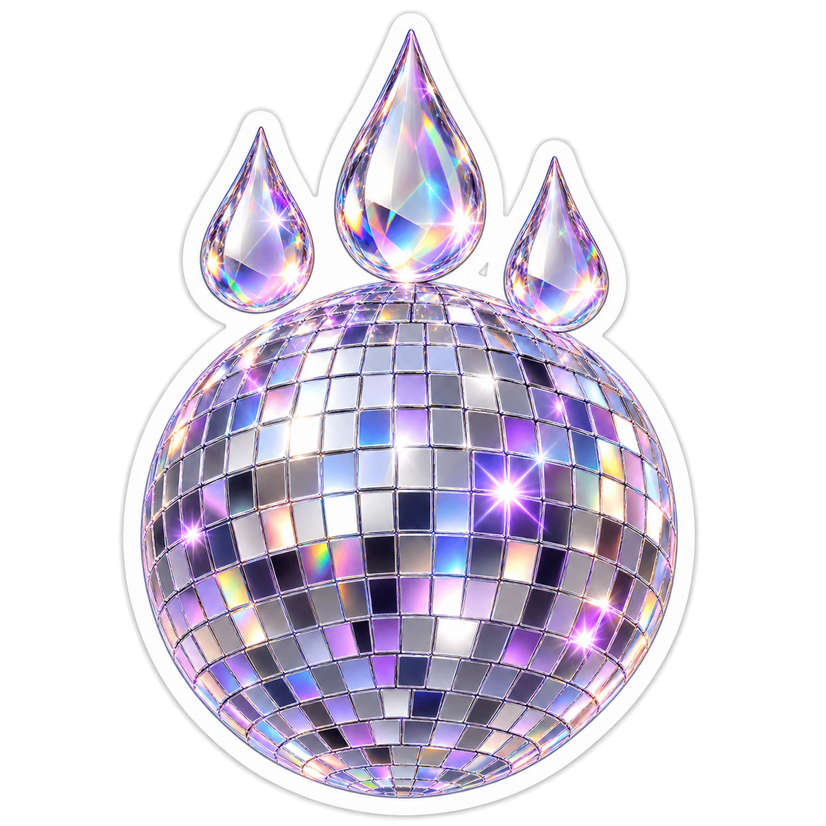 Crystal Raindrops above Lilac Disco Ball Vinyl Decal Stickers