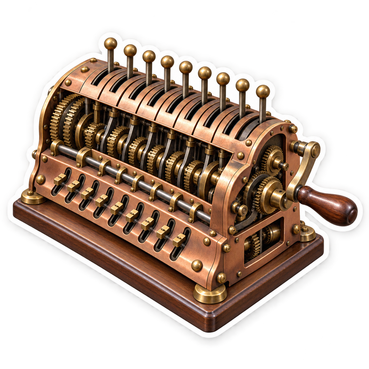 Copper Hand Crank Calculator with Gear Levers Vinyl Decal Stickers