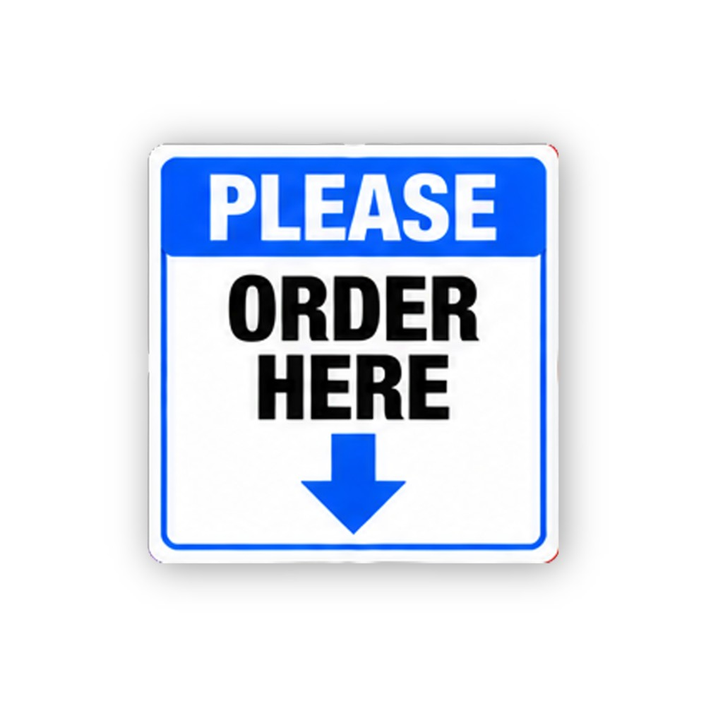 Blue Please Order Here Down Arrow Portrait Vinyl Decal Stickers