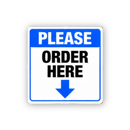 Blue Please Order Here Down Arrow Portrait Vinyl Decal Stickers