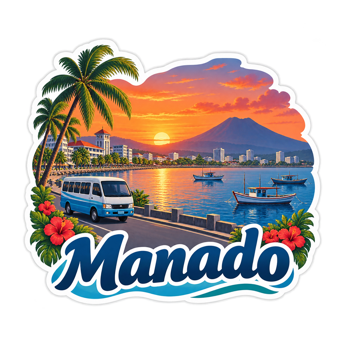 Manado Tropical Bay Sunset Landscape Vinyl Decal Stickers