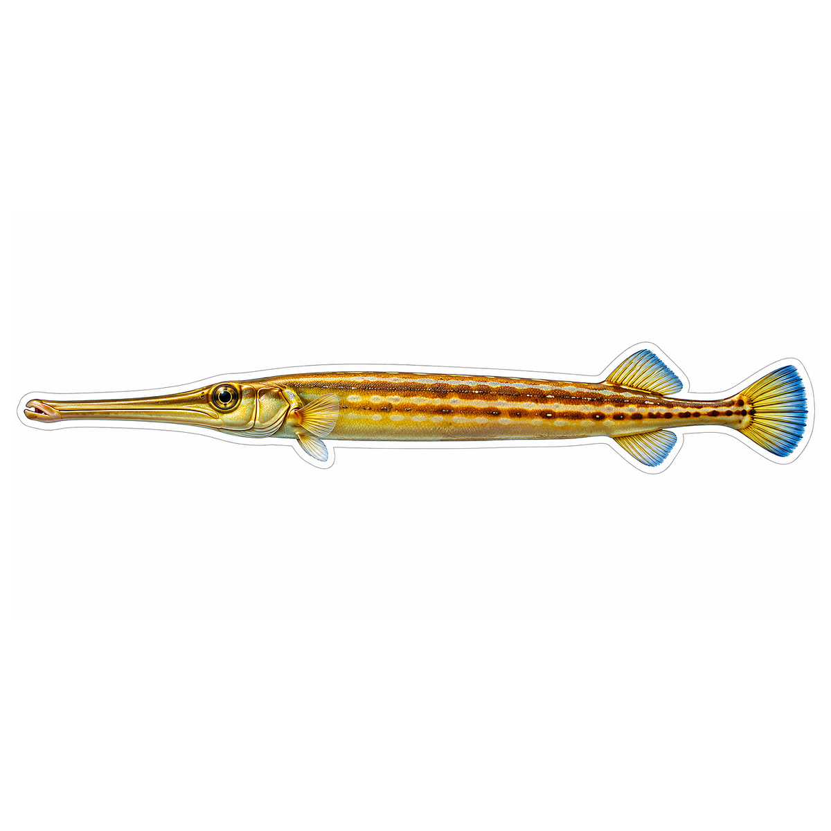 Slender Gold Trumpetfish with Blue Tail Art Vinyl Decal Stickers