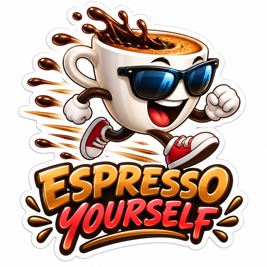 Running Coffee Cup in Sunglasses Vinyl Decal Stickers