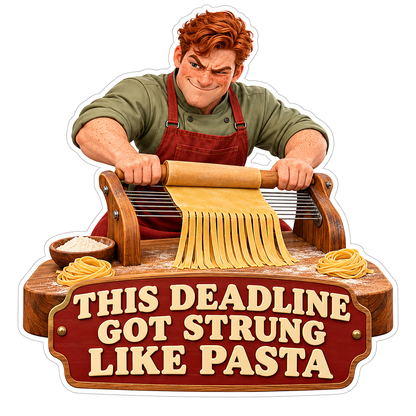 Red Haired Man Cutting Pasta on Wire Frame Vinyl Decal Stickers