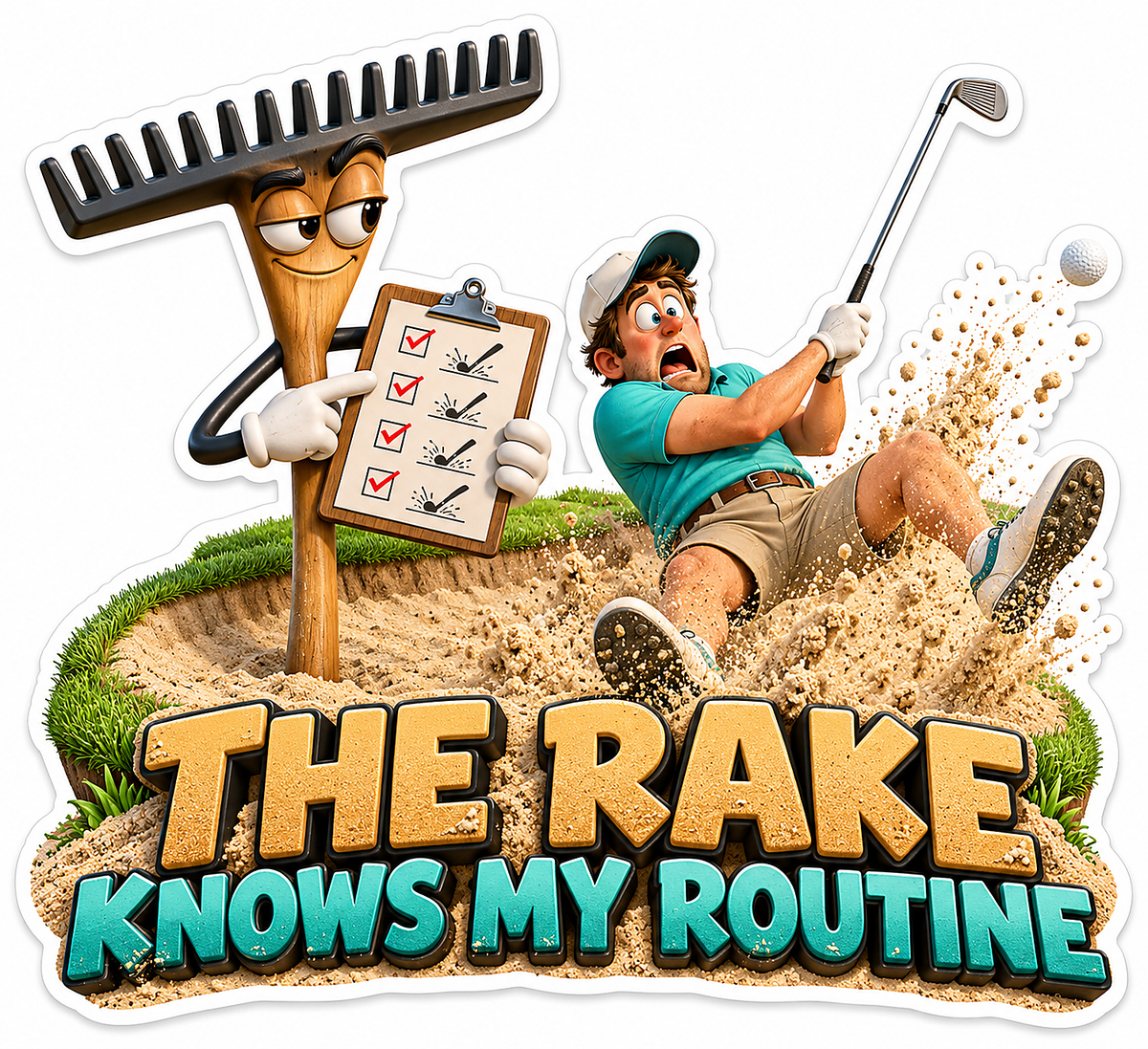 Golf Rake Routine Humor Quote Vinyl Decal Stickers