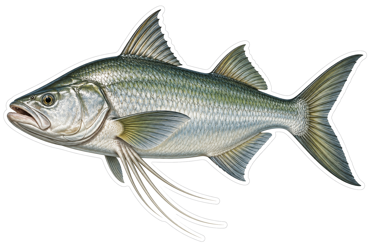 Silver Green Fish with Long Fin Threads Art Vinyl Decal Stickers