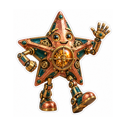 Brass Gear Star Robot Art Vinyl Decal Stickers