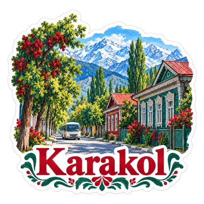 Karakol Wooden Houses Mountains Travel Art Vinyl Decal Stickers
