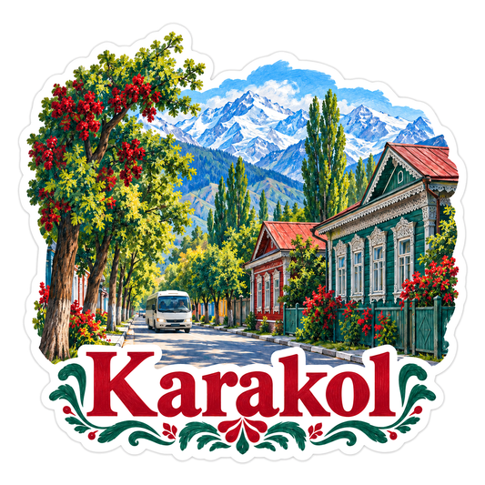 Karakol Wooden Houses Mountains Travel Art Vinyl Decal Stickers