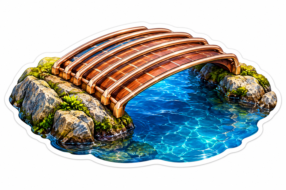 Curved Guitar Fret Bridge over Blue Stream Vinyl Decal Stickers