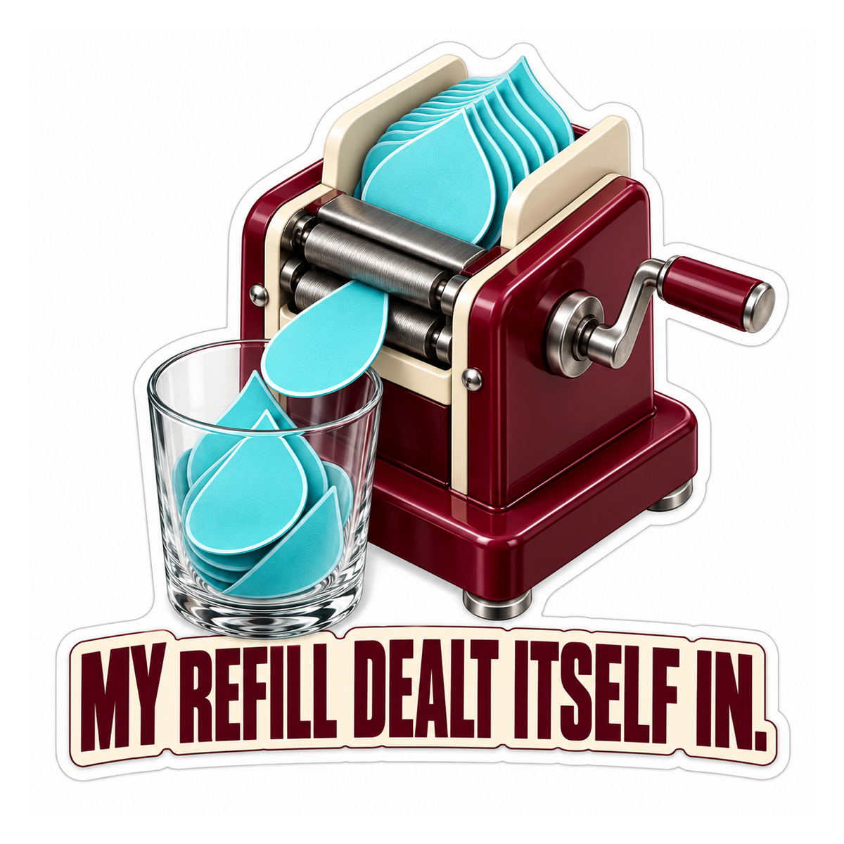Burgundy Machine Dealing Blue Drops Vinyl Decal Stickers