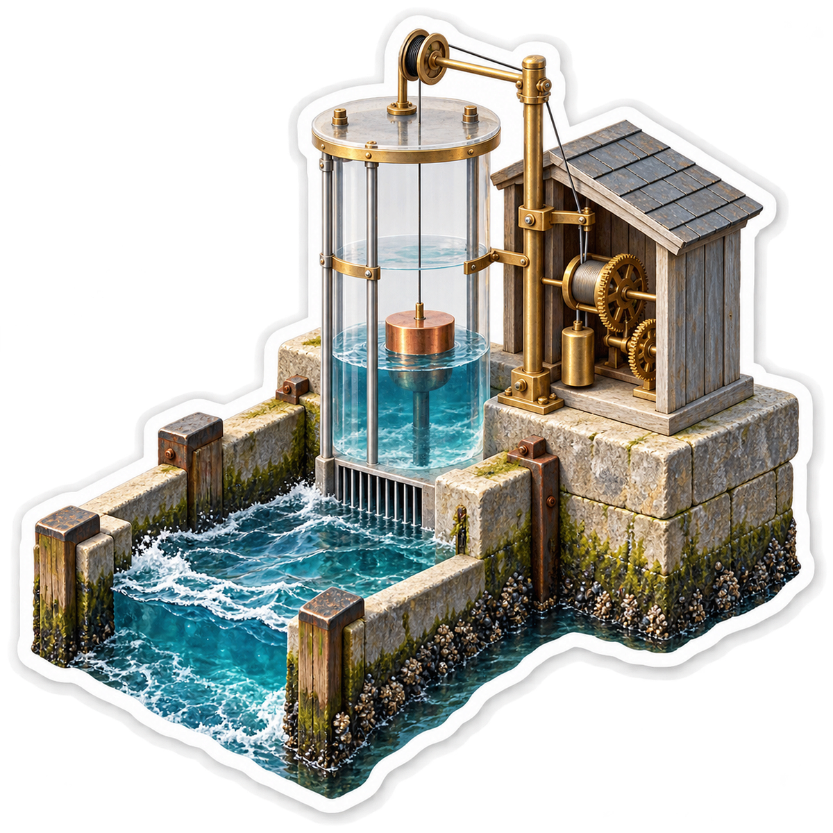 Glass Water Gauge Beside Stone Harbor Basin Art Vinyl Decal Stickers