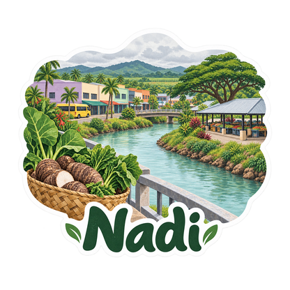 Nadi Tropical River Market Art Vinyl Decal Stickers