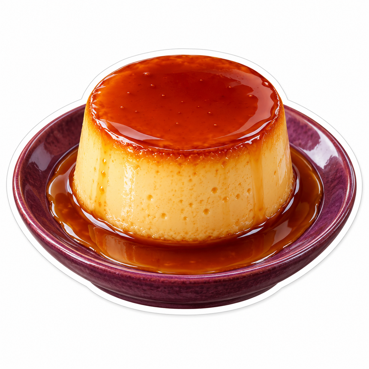 Golden Caramel Custard on Burgundy Plate Vinyl Decal Stickers