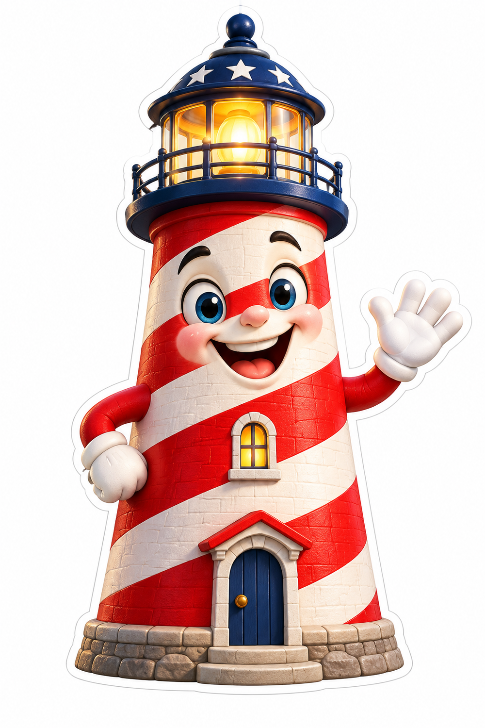 Smiling Red Striped Lighthouse with Star Roof Vinyl Decal Stickers
