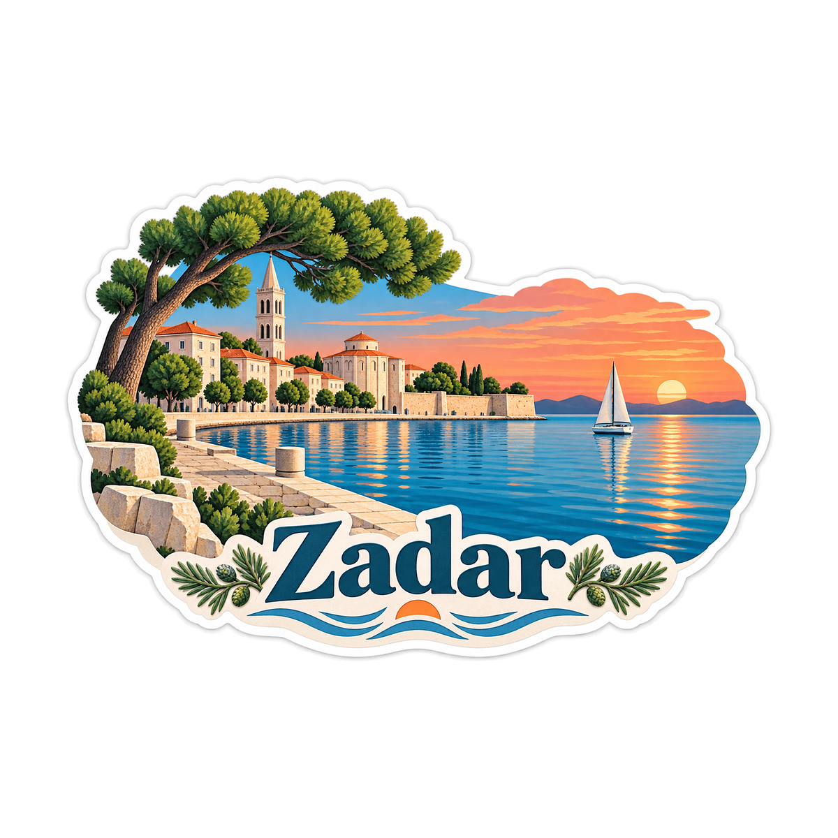 Zadar Coastal Sunset Steps Art Vinyl Decal Stickers